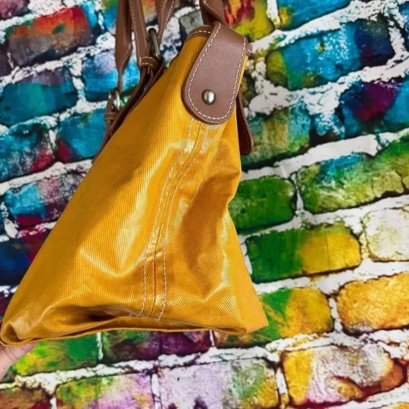 Boden Mustard Coated Canvas Bag Tan Leather Trim Handbag Purse - Picture 7 of 9